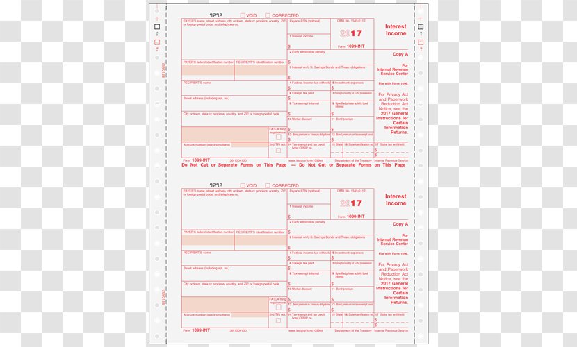 Carbonless Copy Paper IRS Tax Forms Form 1099-OID - Us State - Cint Transparent PNG