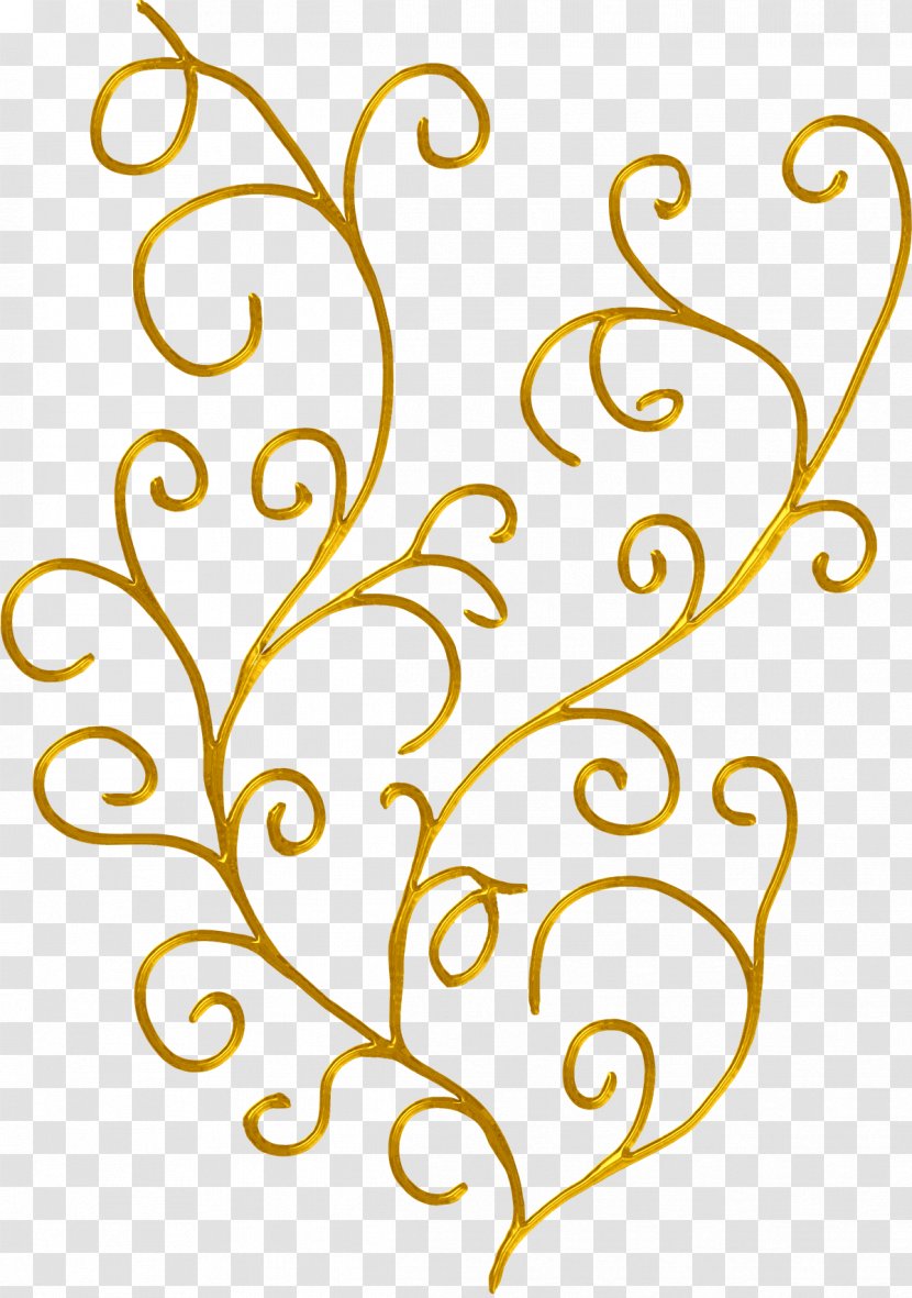 Line Leaf Clip Art - Yellow - Gold Flourish Transparent PNG