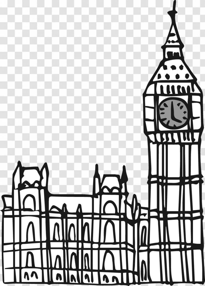 Big Ben England Drawing Euclidean Vector - Black - British Style Hand-painted Transparent PNG