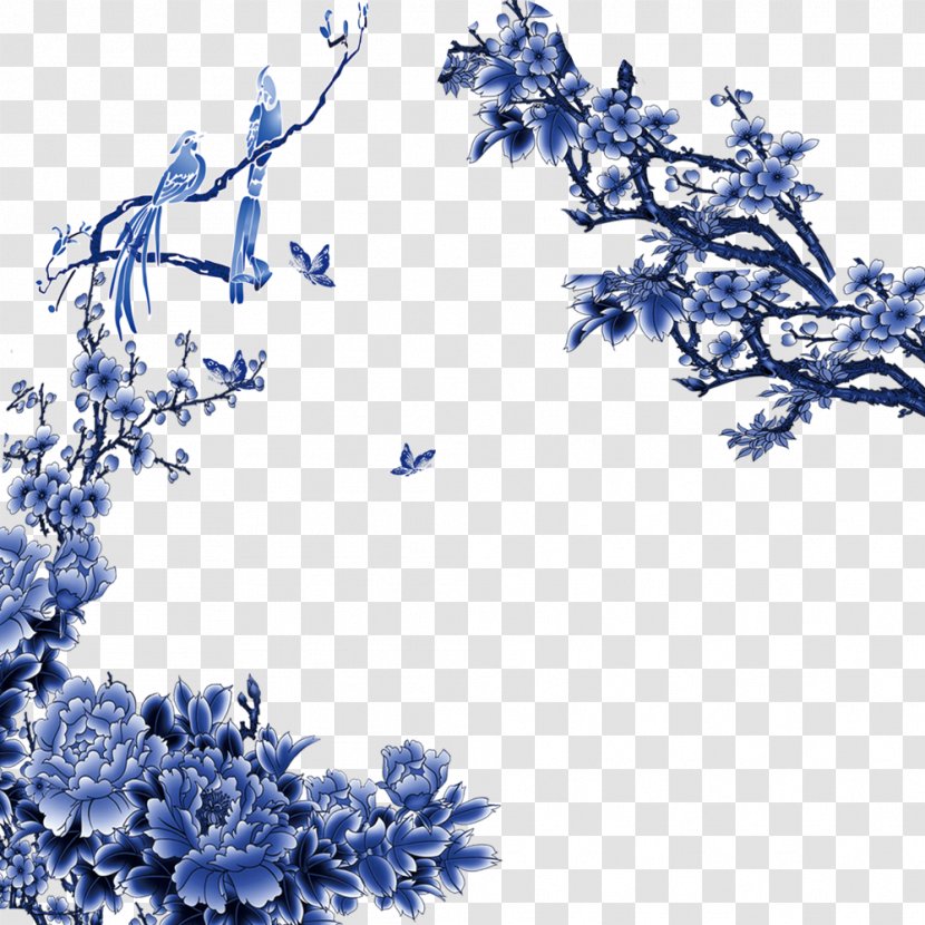 Blue And White Pottery Porcelain Computer File - Petal - Creative Flowers Transparent PNG