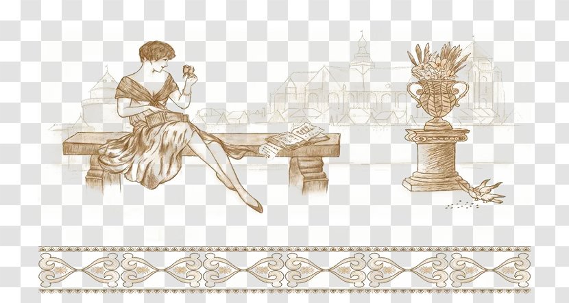 Sitting Illustration - Material - Beauty On A Stone Bench Transparent PNG