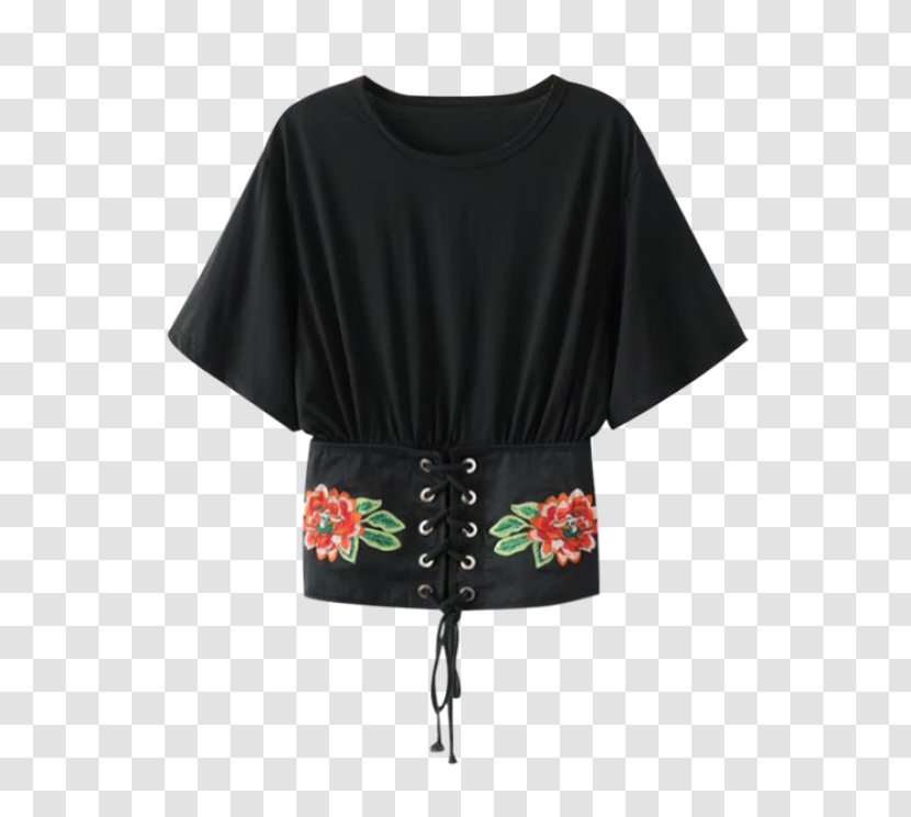 Sleeve T-shirt Blouse Clothing Embroidery - Neck - Lace Transparent PNG