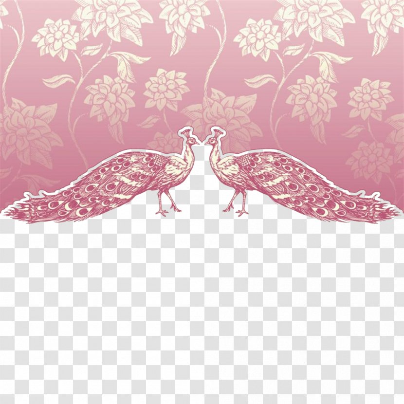 Wedding Invitation Greeting Card Vintage - Wing - Two Pink Peacock Transparent PNG