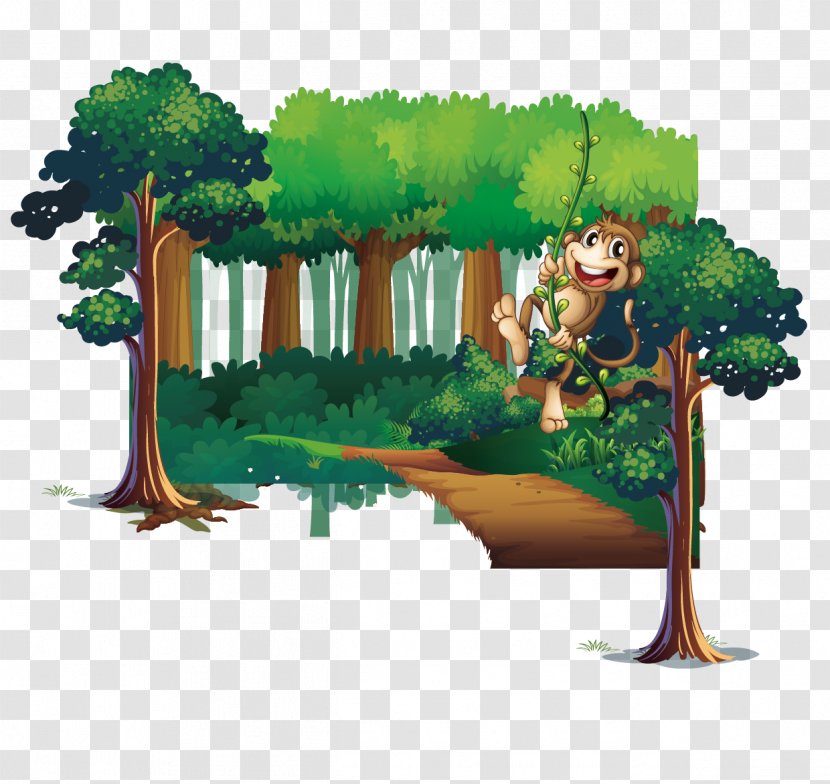 Tree Forest Download - Cartoon - Monkey And Trees Transparent PNG