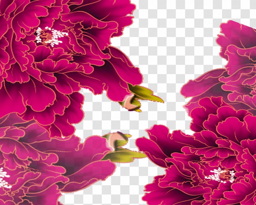 Moutan Peony Floral Design - Purple - Big Chinese Wind Pattern Transparent PNG