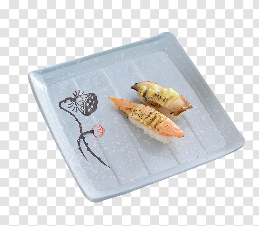 Sushi Matcha Japanese Cuisine Plate - Fish Products - Blue Material Transparent PNG