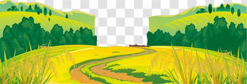 Windmill Farm Landscape - Painting - Cartoon Countryside Rice Paddy Forest Background Transparent PNG