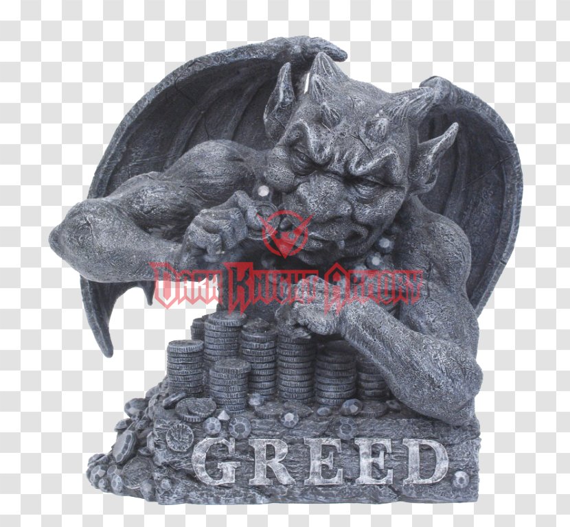 Gargoyle Figurine Statue Seven Deadly Sins Greed - Green Man - Grey Transparent PNG