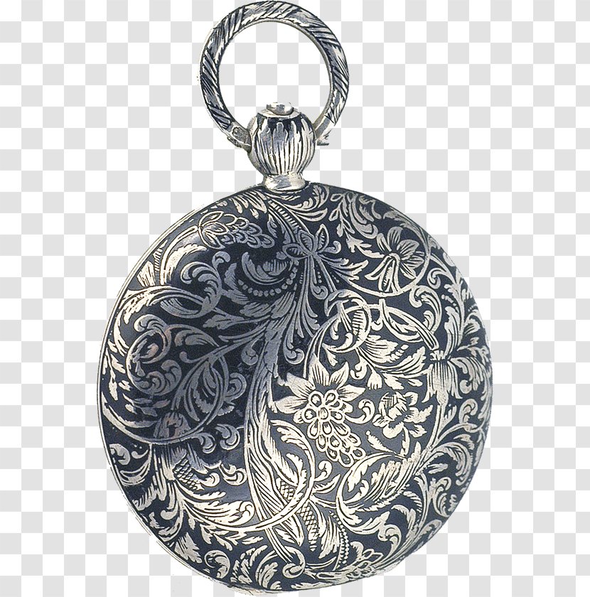 Locket - Silver - Exquisite Blue Flowers Transparent PNG