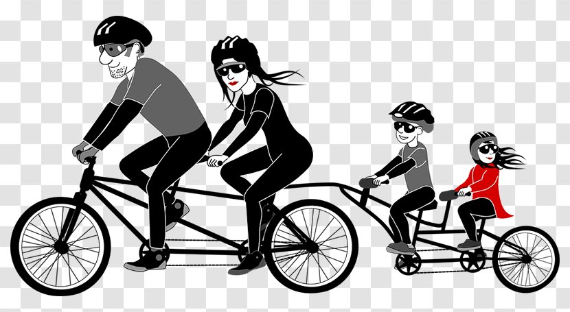 Tandem Bicycle Cycling Clip Art - Black And White Transparent PNG