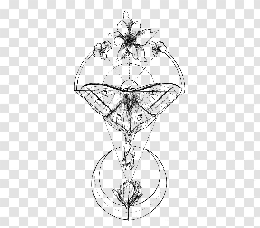 Luna Moth Tattoo Drawing Geometry - Retro Butterfly Transparent PNG