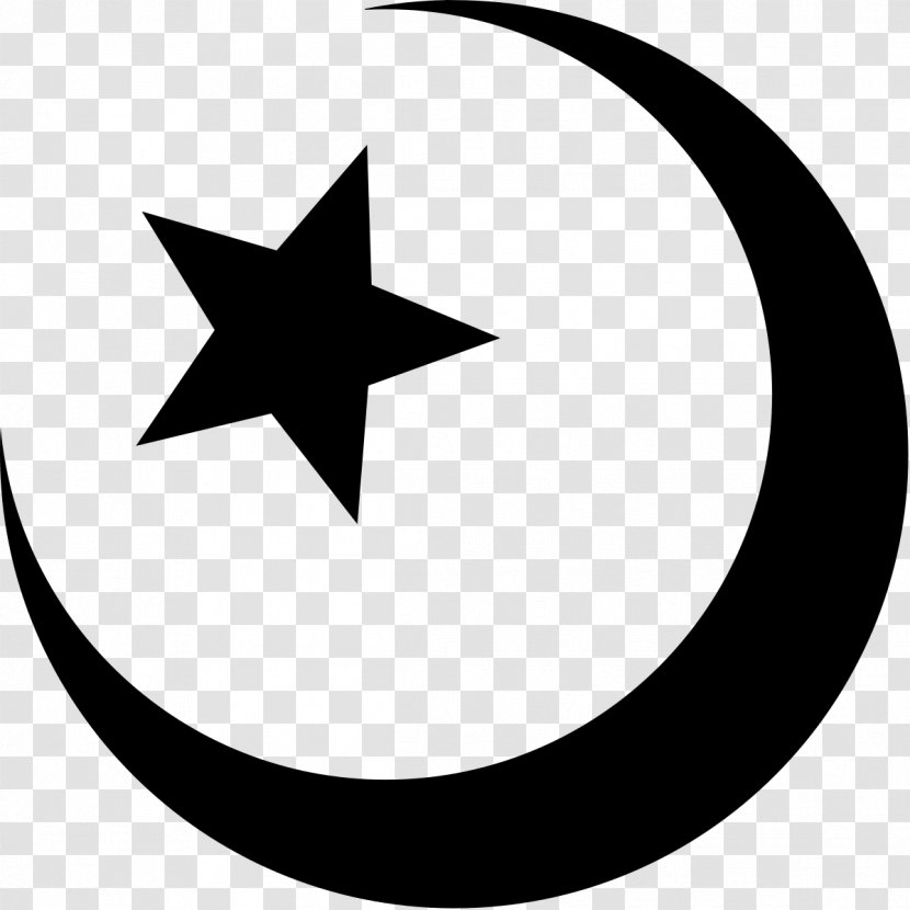 Symbols Of Islam Star And Crescent Religion - Black White Transparent PNG