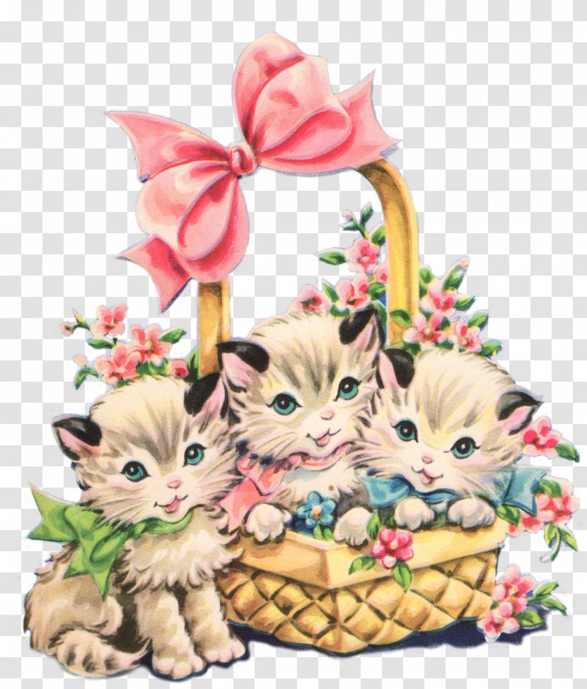 Kitten Cat Clip Art - Antique - Vintage Floral Happy Womens Day Transparent PNG