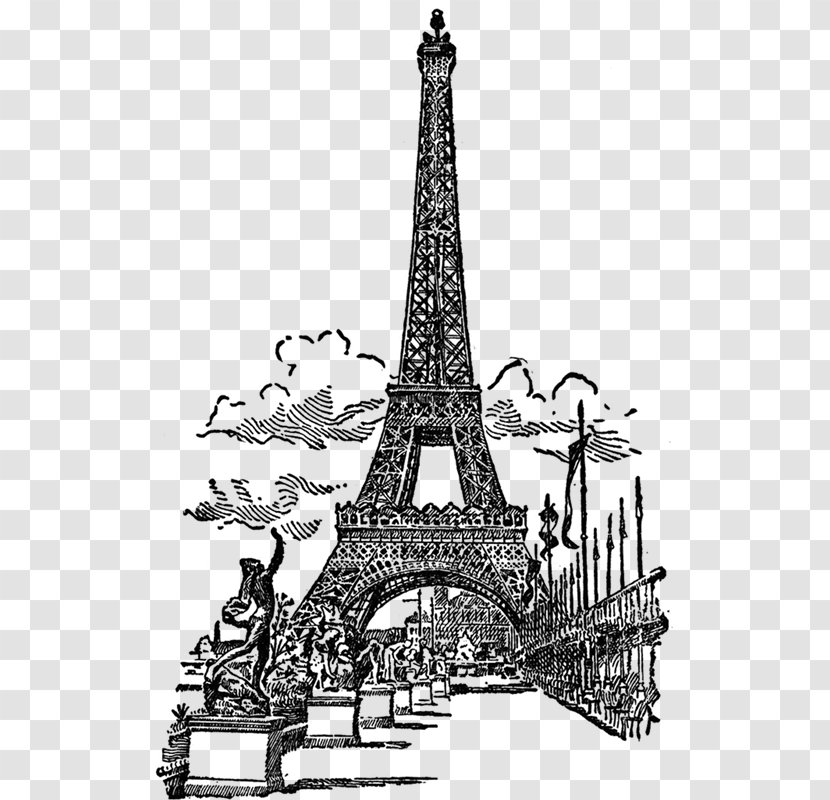 Eiffel Tower Drawing Clip Art - Black And White - Monuments Transparent PNG