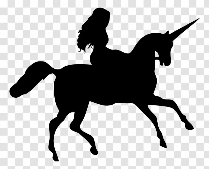 Horse Silhouette Unicorn Clip Art - Black And White - Riding Transparent PNG