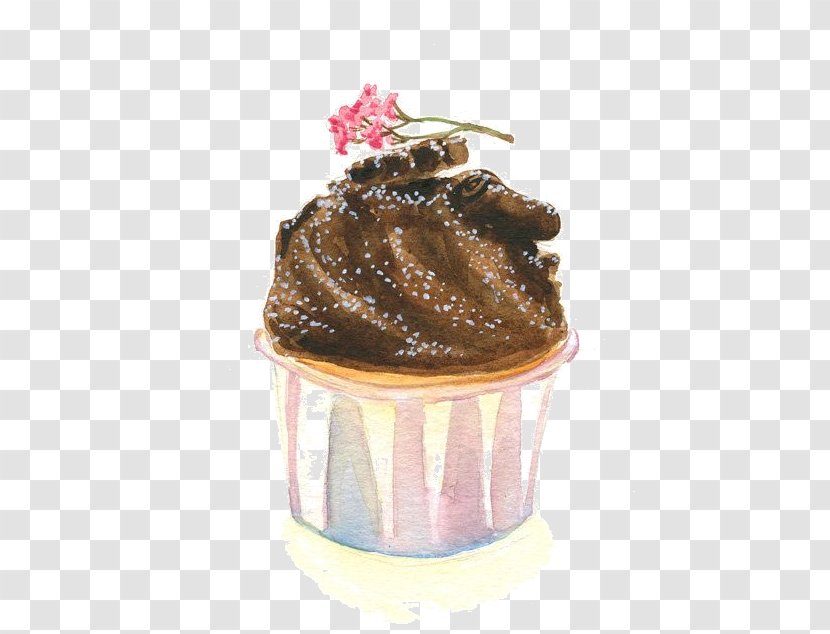 Cupcake Madeleine Chocolate Cake Watercolor Painting - Frozen Dessert - Paper Cups Transparent PNG