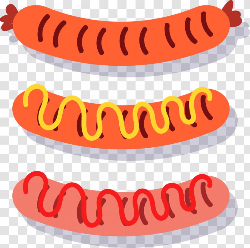 Hot Dog Barbecue Bratwurst Sausage - Fast Food - Vector Painted Transparent PNG