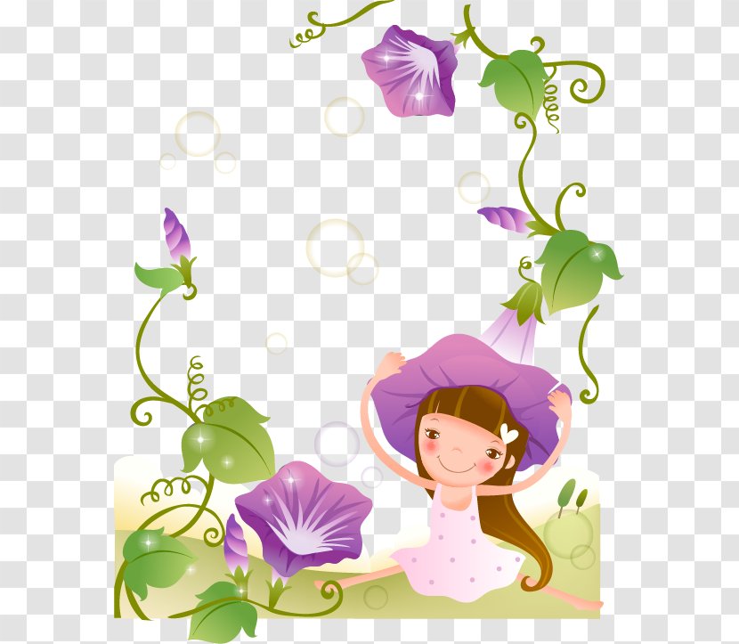 Ipomoea Nil Flower Cartoon Illustration - Child - Cute Kids Purple Morning Glory Transparent PNG