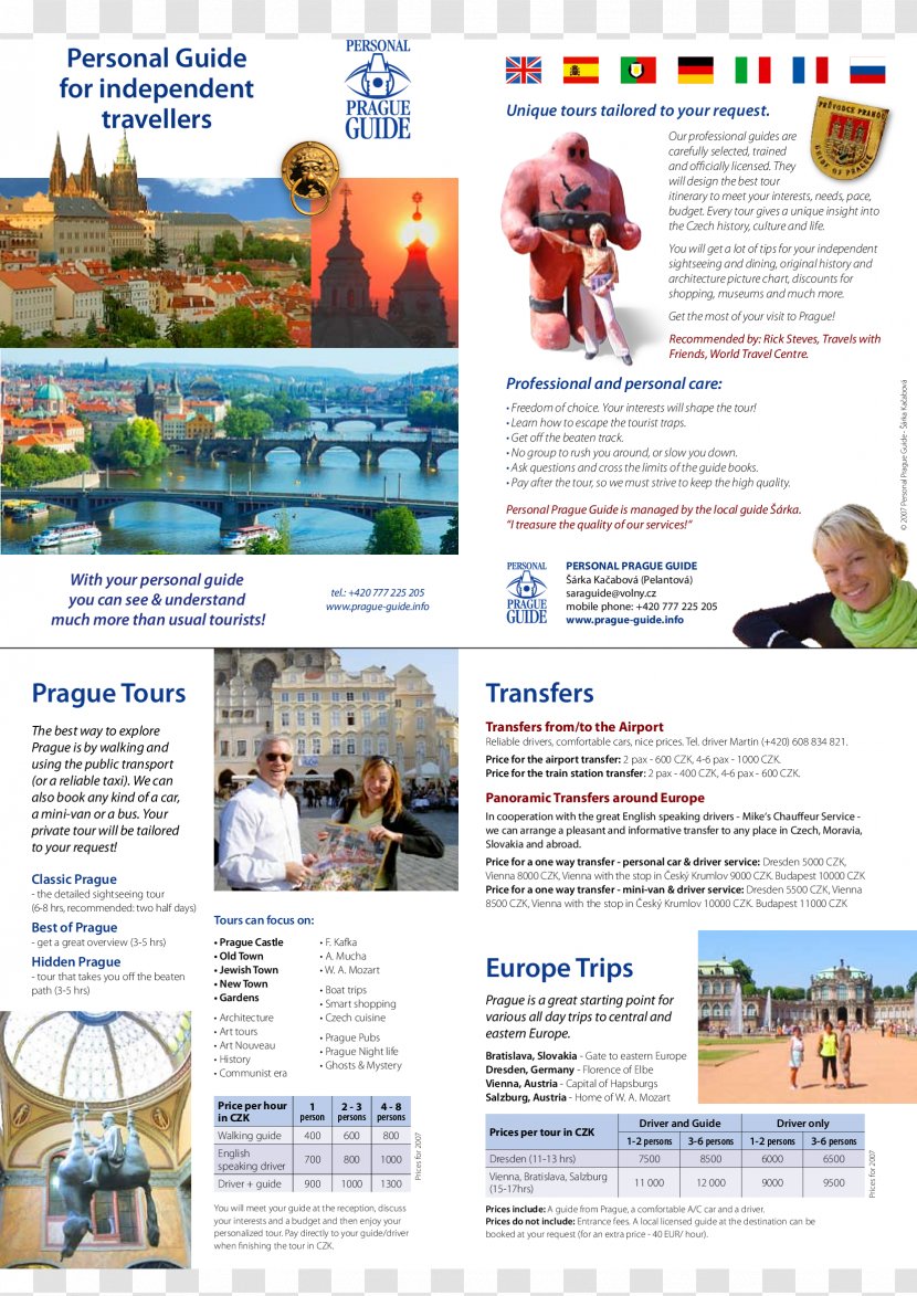 Advertising Brochure Flyer Pamphlet Discover Prague Tours - Travel - Make A Sightseeing Tour Transparent PNG