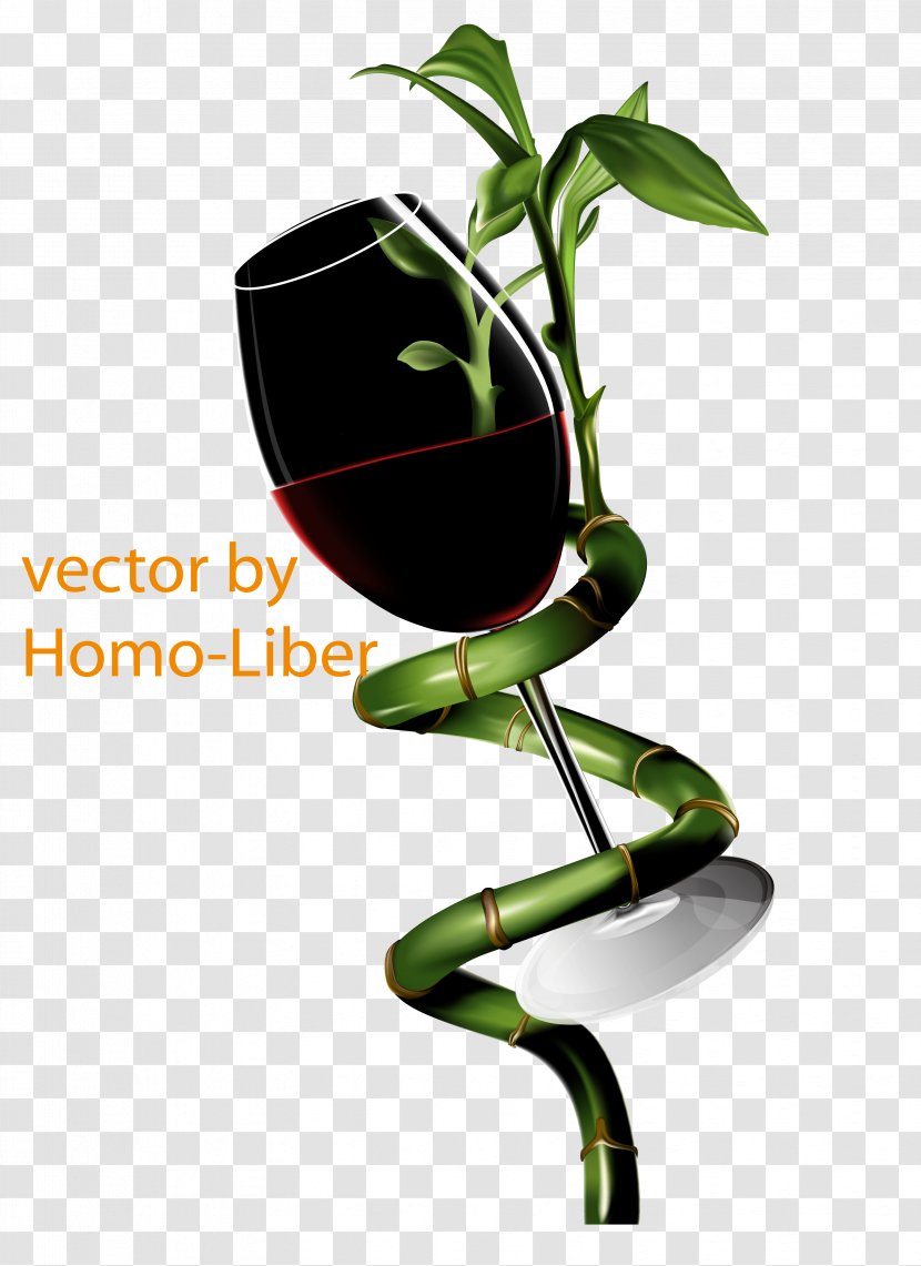 Cup - Plant - Lucky Bamboo With Red Wine Glass Transparent PNG