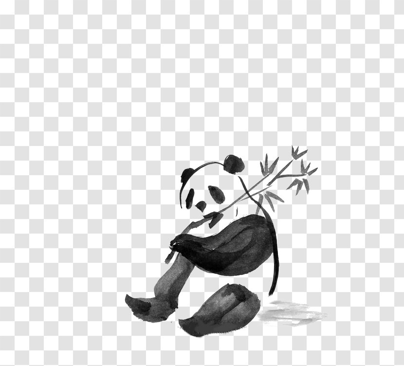 Giant Panda Field Book Of Western Wild Flowers Ink Wash Painting Watercolor Drawing - Black Transparent PNG