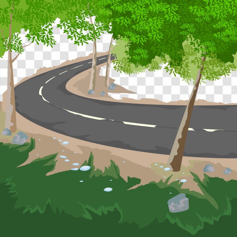 Landscape Road Illustration - Residential Area - Vector Transparent PNG