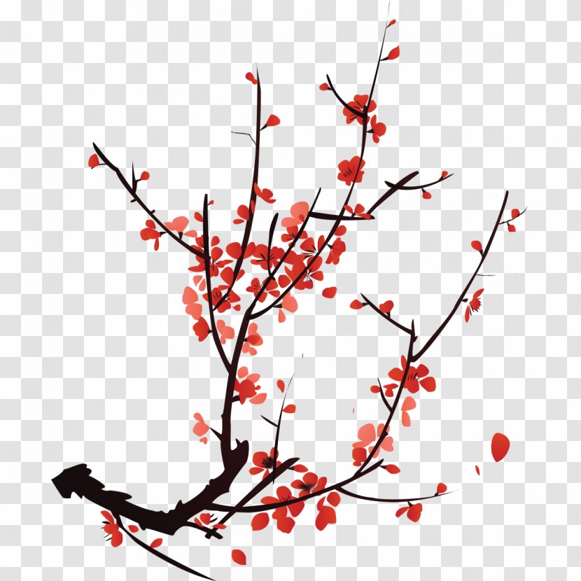Plum Blossom Chinoiserie Illustrator Illustration - Red - Petals Transparent PNG