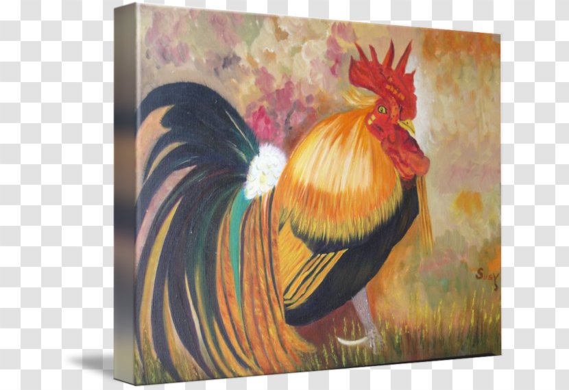Rooster Painting Feather Throw Pillows Beak - Galliformes Transparent PNG