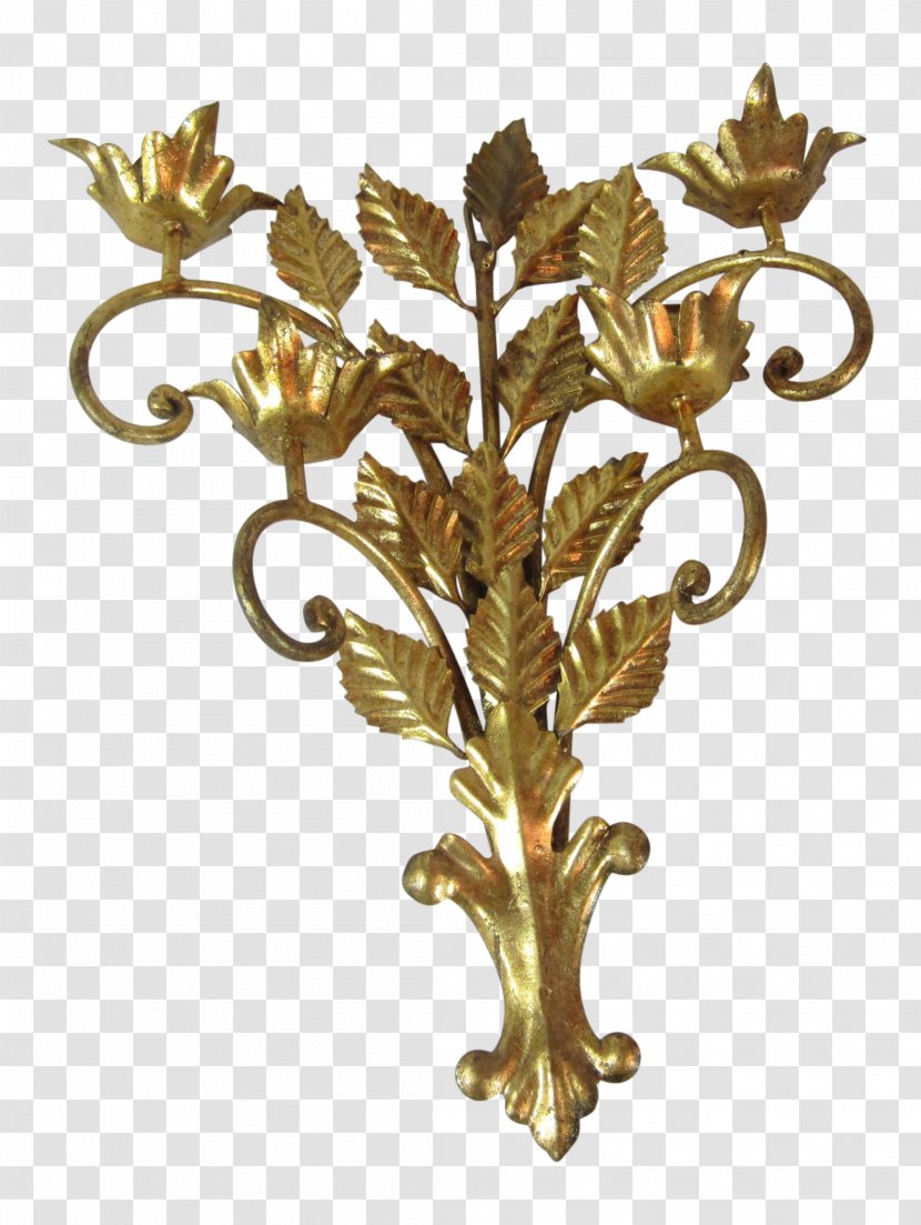 Brass Gold Leaf Sconce Candlestick - Glass Transparent PNG