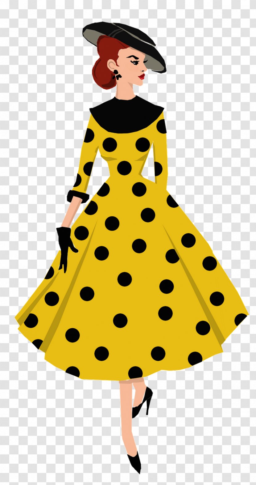 Polka Dot 1950s Fashion Illustration Drawing - Dress - Model Transparent PNG
