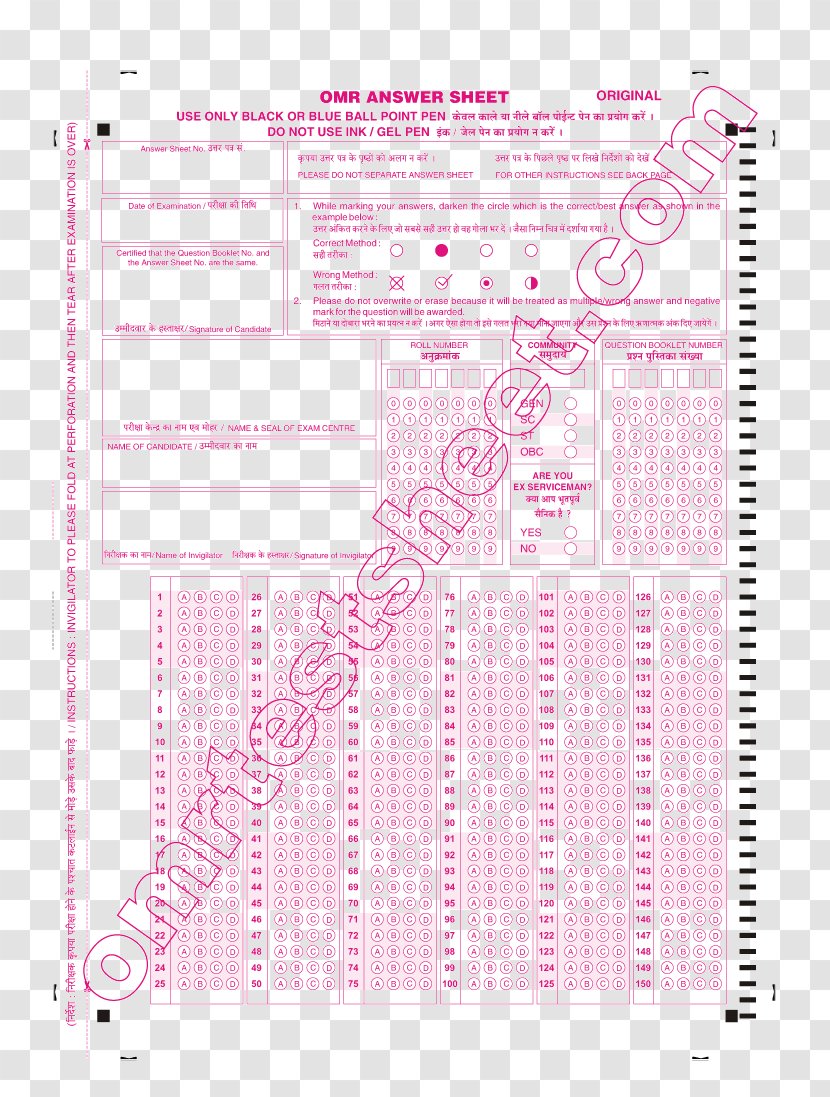 Paper Optical Answer Sheet Scantron Corporation PDF Font - Question - Pink Transparent PNG