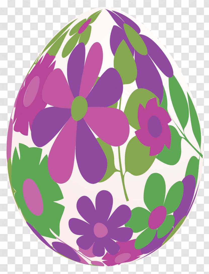 Easter Bunny Flower Clip Art - Produce - White Egg With Purple Flowers Clipart Picture Transparent PNG