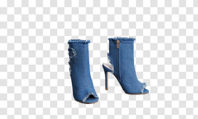 Denim Textile Boot Computer File - Flower - Stretch Broken Hole Bare Boots Transparent PNG