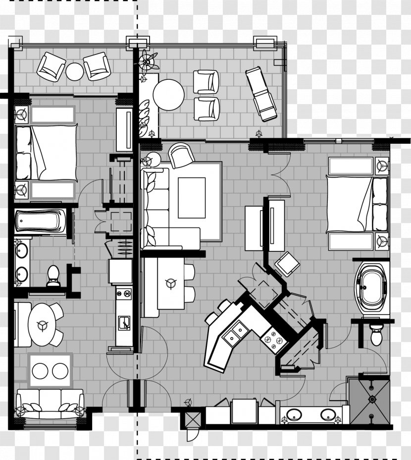 Cabo San Lucas Floor Plan Villa Suite Bedroom - Hotel - Three Rooms And Two Transparent PNG