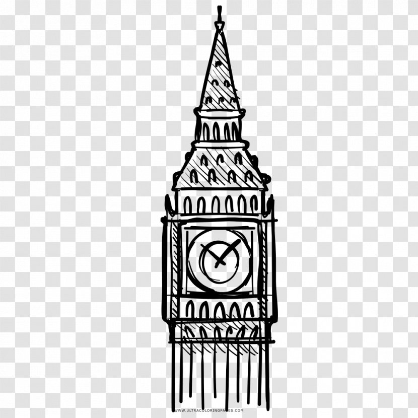 Big Ben HABER’S Drawing Clock Tower - Black And White Transparent PNG