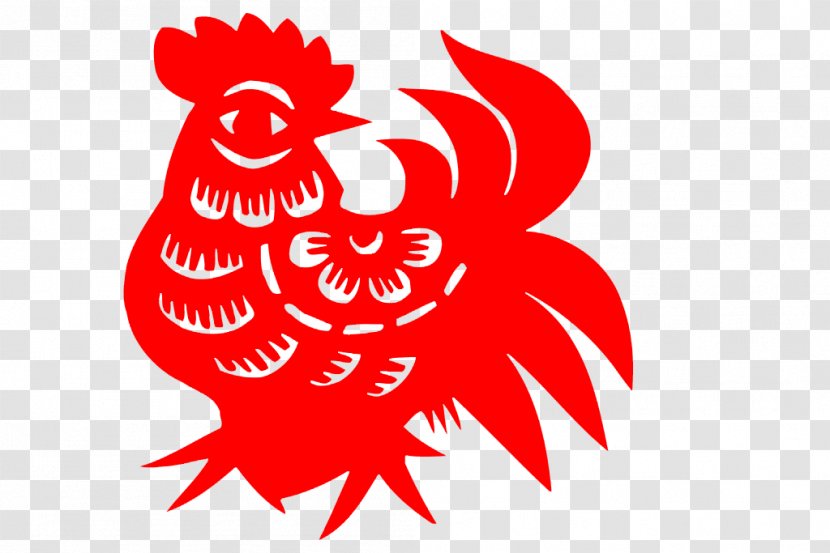 Chicken Rooster Chinese Zodiac Coq De Feu New Year - Silhouette - Red Paper-cut Transparent PNG