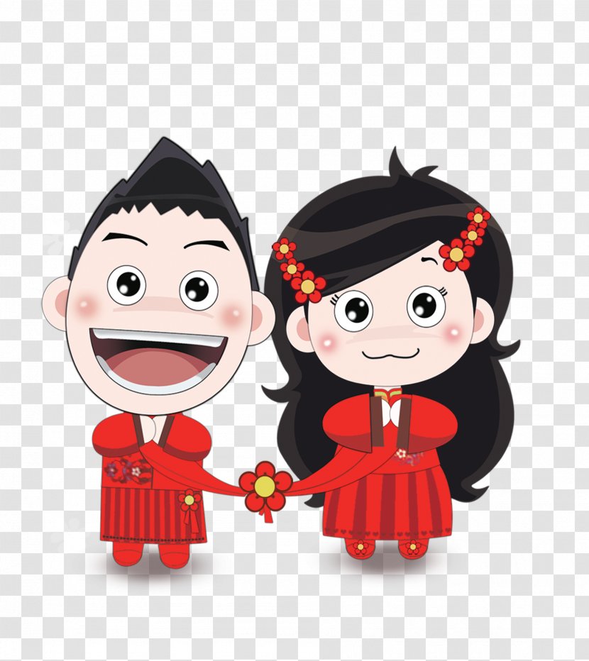 Chinese Marriage Wedding Cartoon Bride - Smile - And Groom Transparent PNG