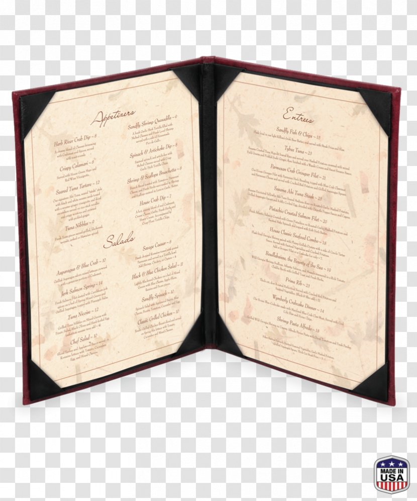 Restaurant The Menu Shoppe Paper Leather - Food - Cover Transparent PNG