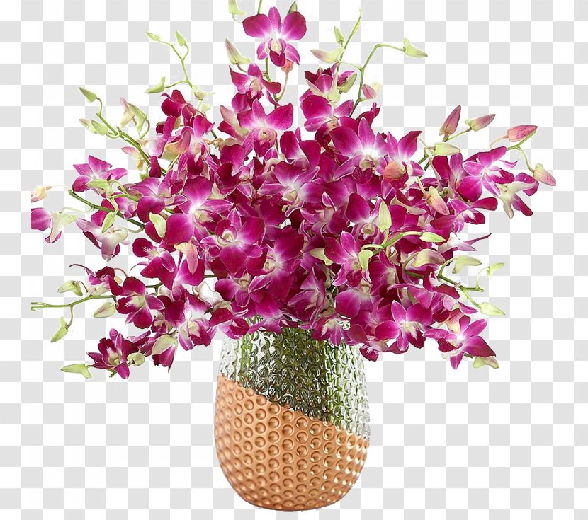 Dendrobium Orchids Flower Plant Stem - Artificial - Exquisite Vase Mounted Bouquet Transparent PNG