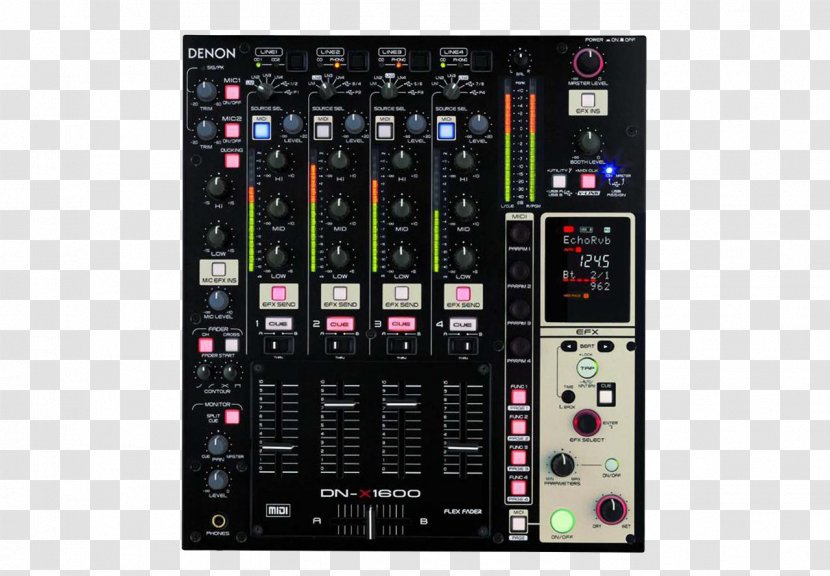 Disc Jockey Denon DJ DN-X1600 Professional 4-Channel Matrix Mixer With USB Audio Mixers - Frame - Watercolor Transparent PNG