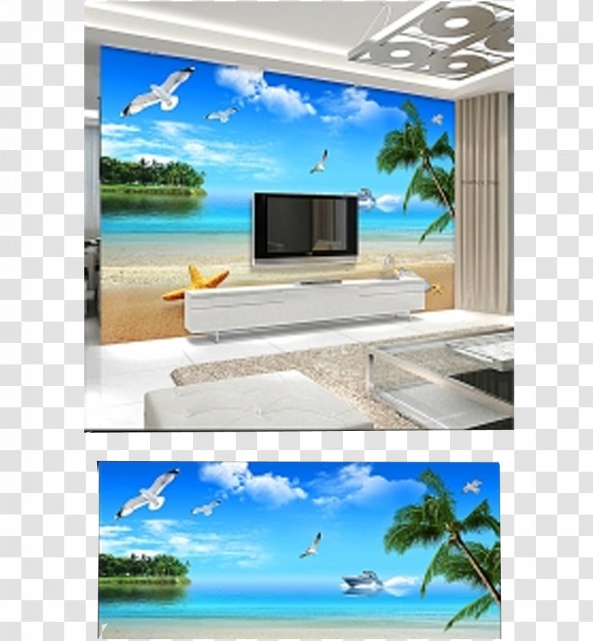 Mural Wall Decal Living Room Wallpaper - Partition - Beach View TV Backdrop Transparent PNG