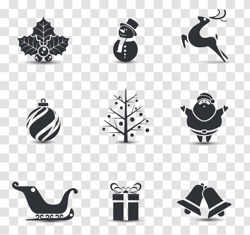 Santa Claus Christmas Icon - Elements In Black Silhouette Transparent PNG