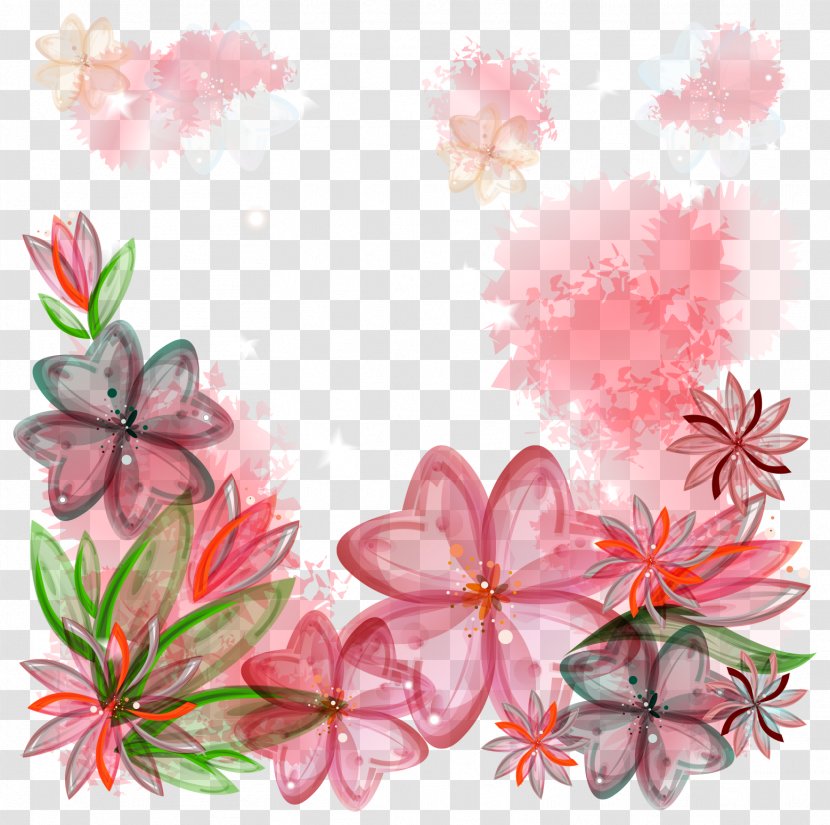 Pink Flowers Stock Photography - Wreath - Hand Painted Colored Floral Vector Transparent PNG