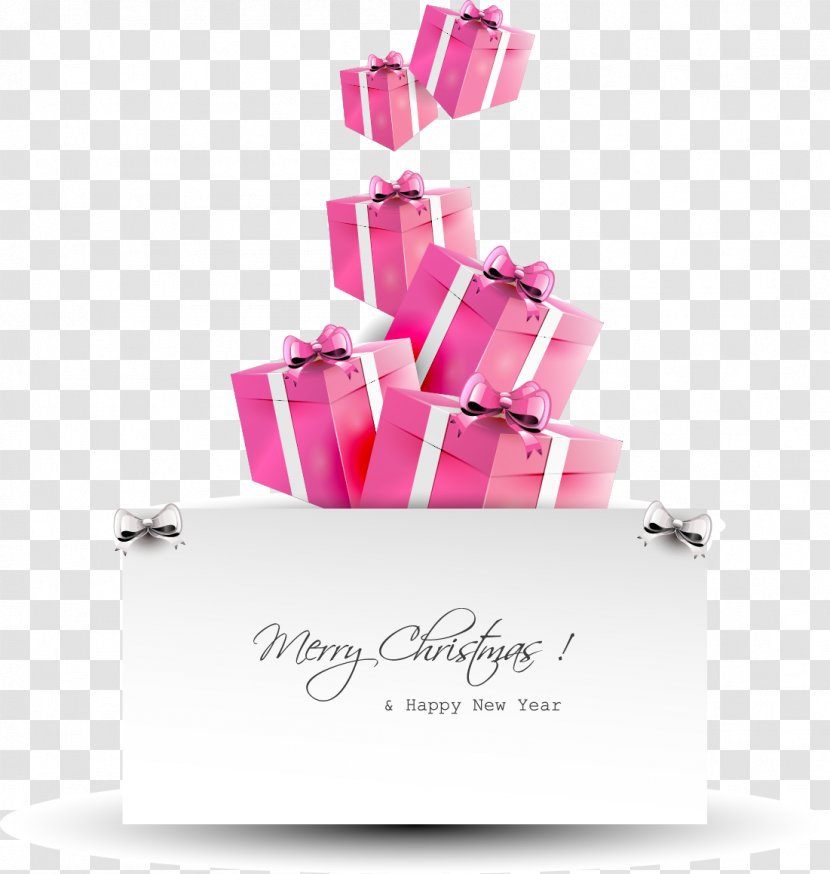 Santa Claus Gift Christmas Card - Pink Design Creative Boxes Transparent PNG