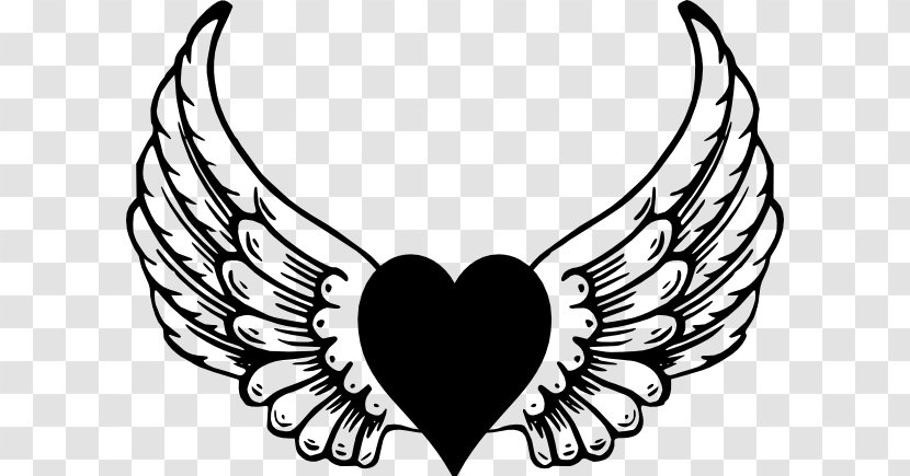 Angel Drawing Clip Art - Silhouette - Heart With Wings Clipart Transparent PNG