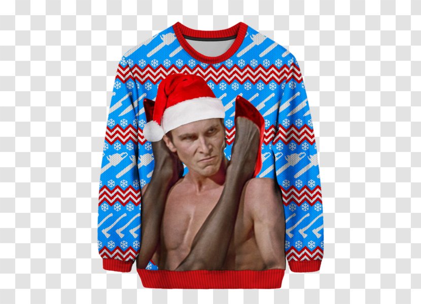 Christian Bale American Psycho Patrick Bateman T-shirt Christmas Jumper - Sleeve - Ugly Sweater Transparent PNG