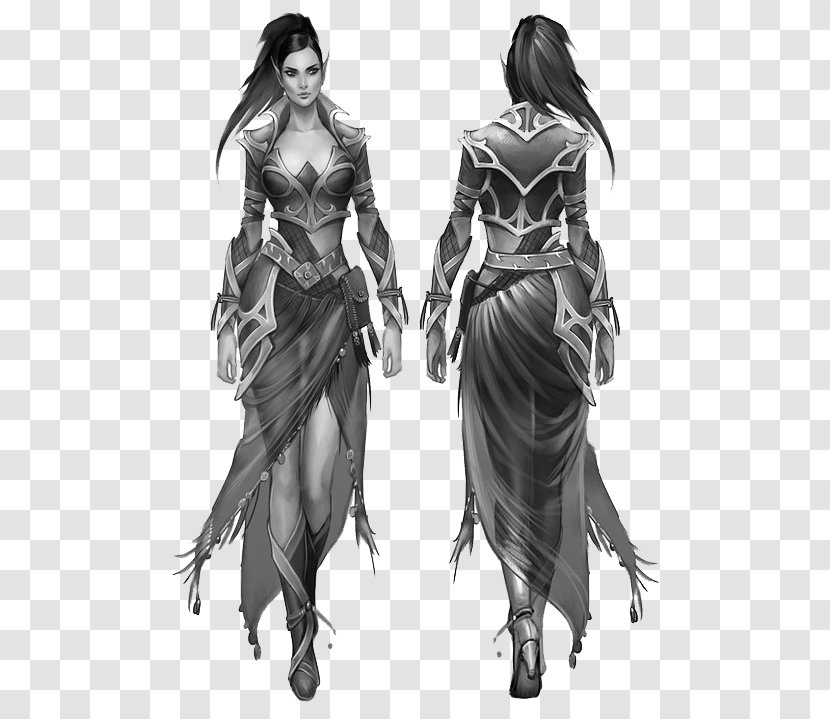 Black And White Drawing Concept Art Character Model Sheet - Watercolor - Cool Game Beauty Transparent PNG