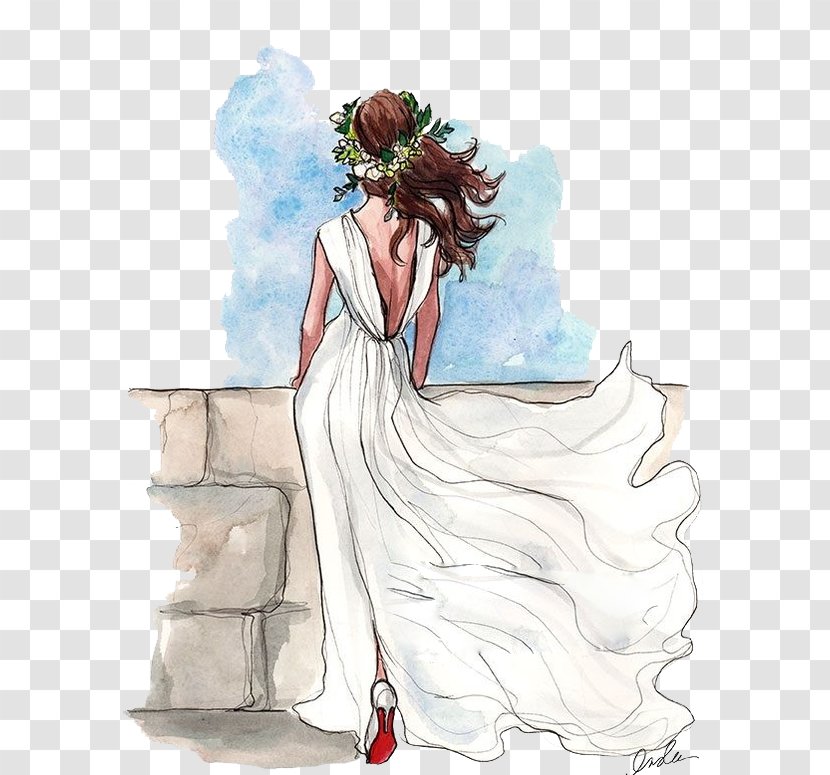 Drawing Wedding Dress Bride Sketch - Silhouette Transparent PNG