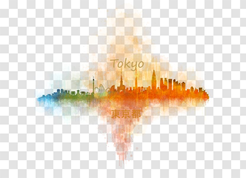 Watercolor Painting Tokyo Skyline - Calm Transparent PNG