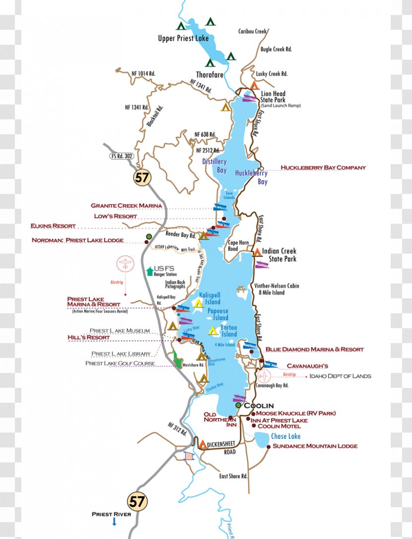 Priest Lake Coeur D'Alene Map Oconee - Tree - Boat Transparent PNG